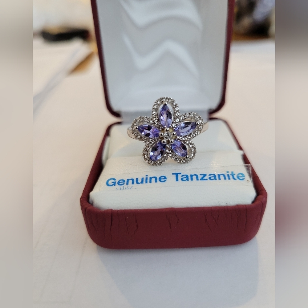 Tanzanite & Sapphire 5 Prong Set Marquise Cut Natural Tansanites SS Appraisal - Picture 3 of 7
